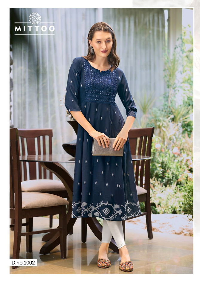 Alisha By Mittoo Rayon Printed Frock Style Designer Kurtis Wholesale 
